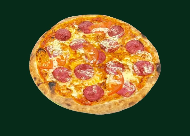 Salamino pizza med italiensk salami och f&auml;rska tomater
