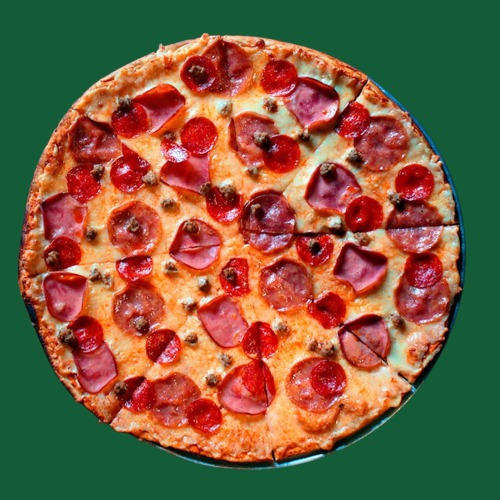 Swedish-style pizza with meat, cheese and vegetables